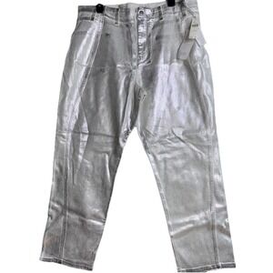Pilcro Metallic Silver Coated Jeans 33 Tall High Rise Straight NWT
